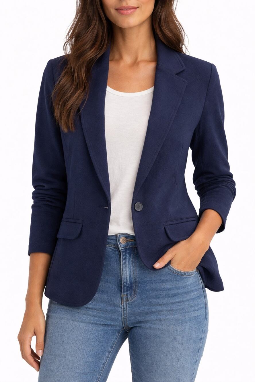 GREY STATE Navy Blue Knit Blazer 100% Cotton Soft Structured Jacket Small